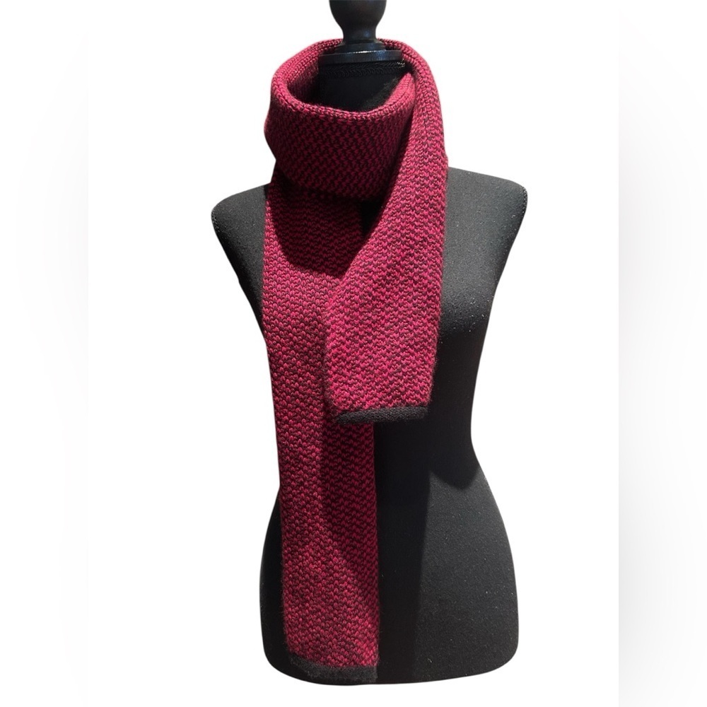 GOBI Mongolian Cashmere Red Black Knit Scarf Winter Luxury 76” Long
